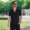 Camisa de cardigan de solapa de manga corta para hombres de estilo europeo y estadounidense