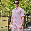 Camisa de cardigan de solapa de manga corta para hombres de estilo europeo y estadounidense