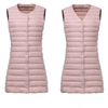 Women Winter Windrover Puffer Down Vest Long al por mayor de la chaqueta sin mangas, chaleco de mujeres con cuello de pieles para damas