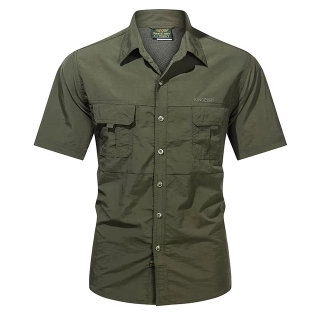 Camisa de pesca para hombre de manga corta al por mayor antigrihrkle