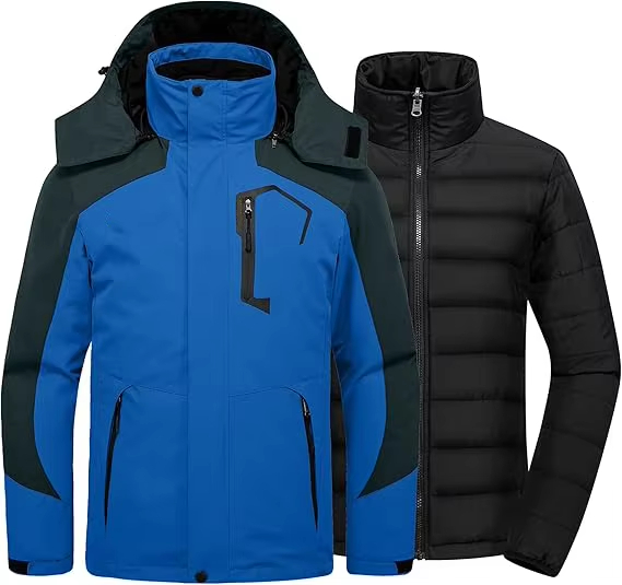 Masculina y mujer 3 en 1 chaqueta impermeable - azul y negro