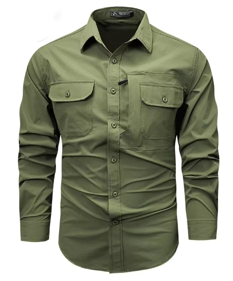 Camisa de manga larga casual de hombres para hombres para la camisa de carga al aire libre de color sólido de gran tamaño de primavera y otoño