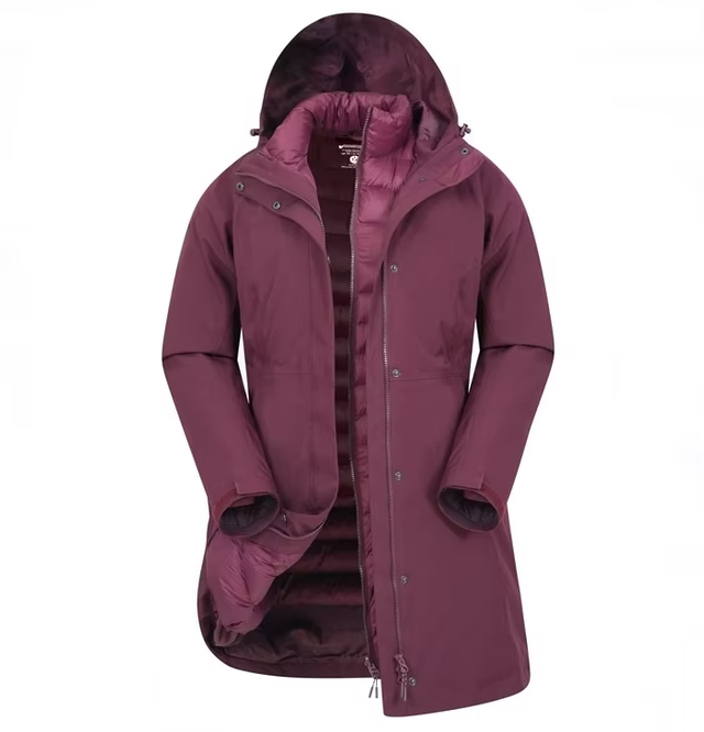 Mujeres 3 en 1 chaqueta acolchada impermeable larga