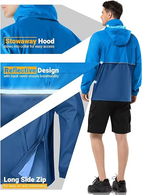 Capacal de la lluvia casual para hombres al por mayor impermeabilizando el impermeable plegable liviano para senderismo de golf para acampar Camping Fishing
