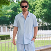 Camisa de cardigan de solapa de manga corta para hombres de estilo europeo y estadounidense