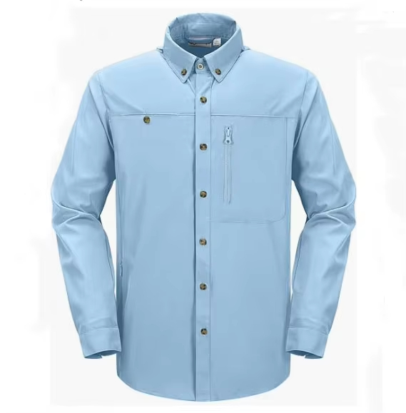 Camisa funcional de manga larga upf 50 al aire libre transpirable ocio secado rápido con bolsillos para caminar con la pesca