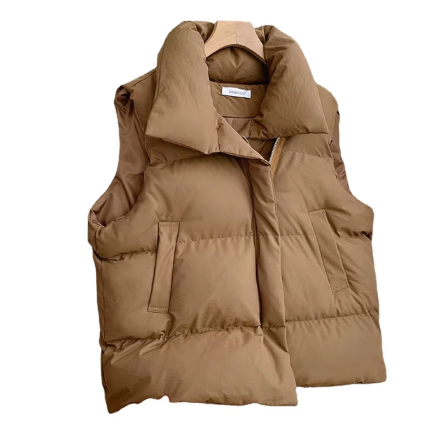 Fashion Outumn Winter Women's Light Jacket Feath Coat Warm Cause con la piel con el chaleco sin mangas de bolsillo con cremallera