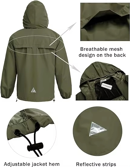 Caíces para hombres impermeables y impermeables a la lluvia Ligera sin alivio de la chaqueta impermeable pantalones de impermeable 2 piezas