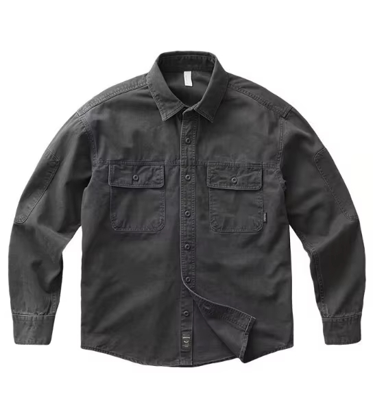 Camisa de carga pesada vintage Camisa informal americana de sargento y sarga americana de sarga suelta