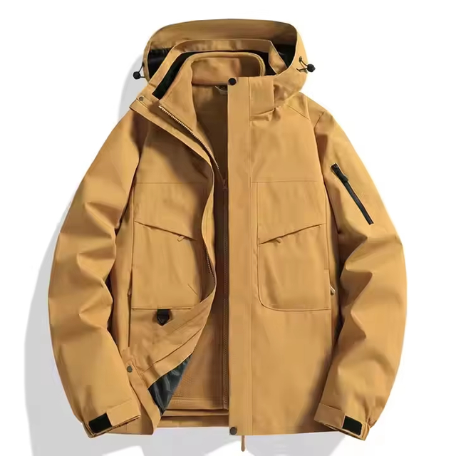 Hombre y mujer 3 en 1 chaqueta impermeable - amarillo terroso