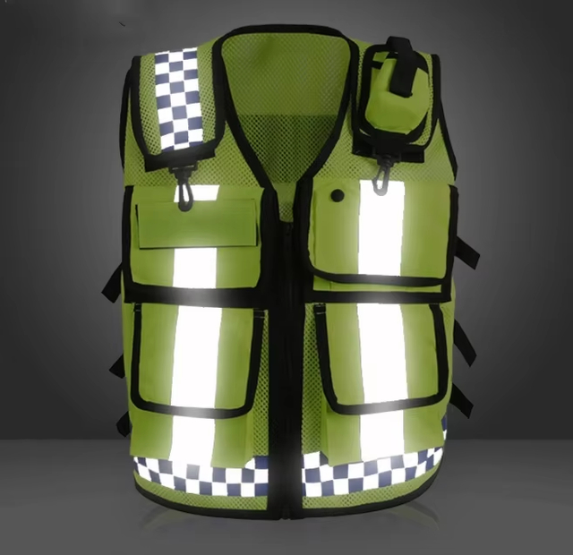 Mesh de malla transpirable montar en el tráfico Control de tráfico Patrol Road Seguridad de rescate de emergencia Juicio reflectante