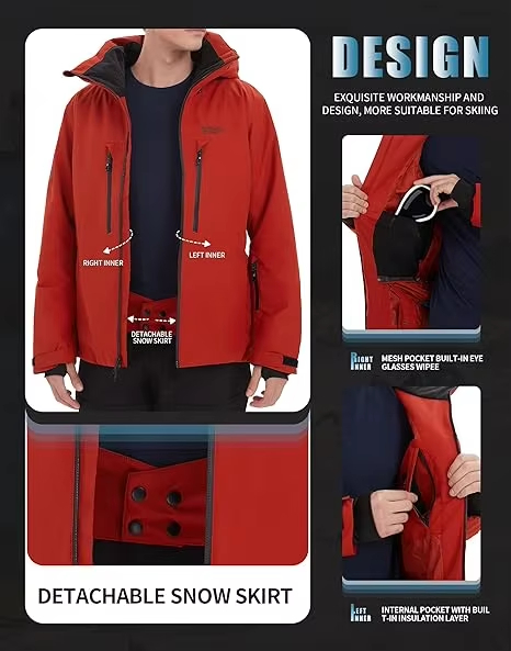 Chaqueta de esquí para hombres impermeables con equipos de esquí aislados y chaqueta de nieve de invierno de motos de nieve para senderismo